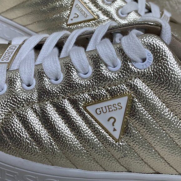 Casual/Formal? Women's Guess Brand Gold Sneaker White Laces Quilted Size 11M - Picture 11 of 14